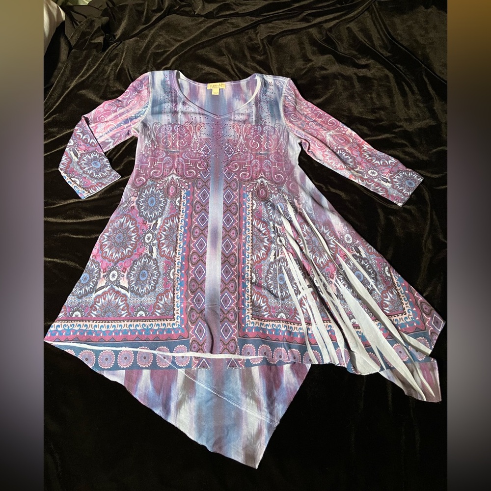 One World Top Embellished Asymmetrical Flare Shirt XS